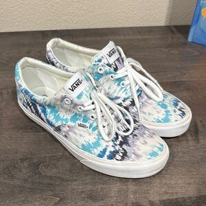 Blue and White Patterned Vans